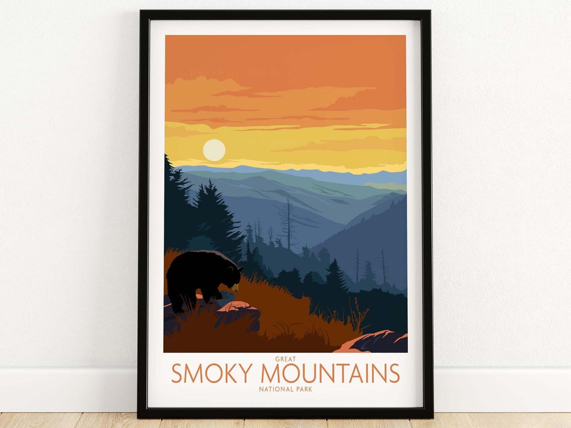 Great Smoky Mountains National Park Bear Sunset Vintage Travel Poster