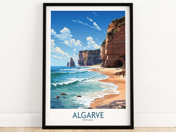 Algarve Travel Poster, Beach Wall Art Print