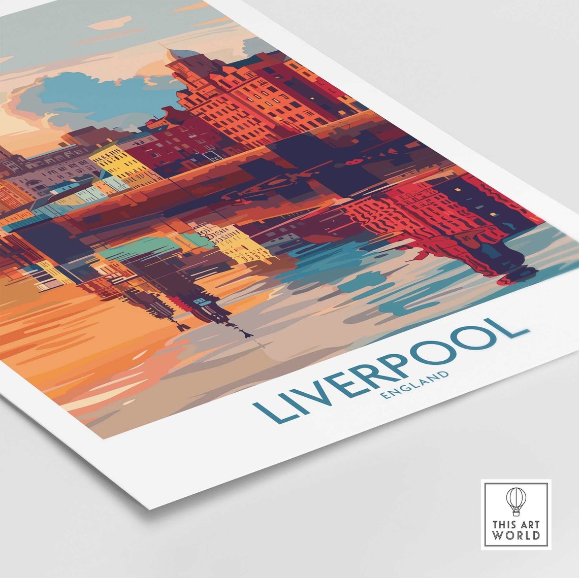 Liverpool England Skyline Sunset Water Reflections Golden Poster - Image 4