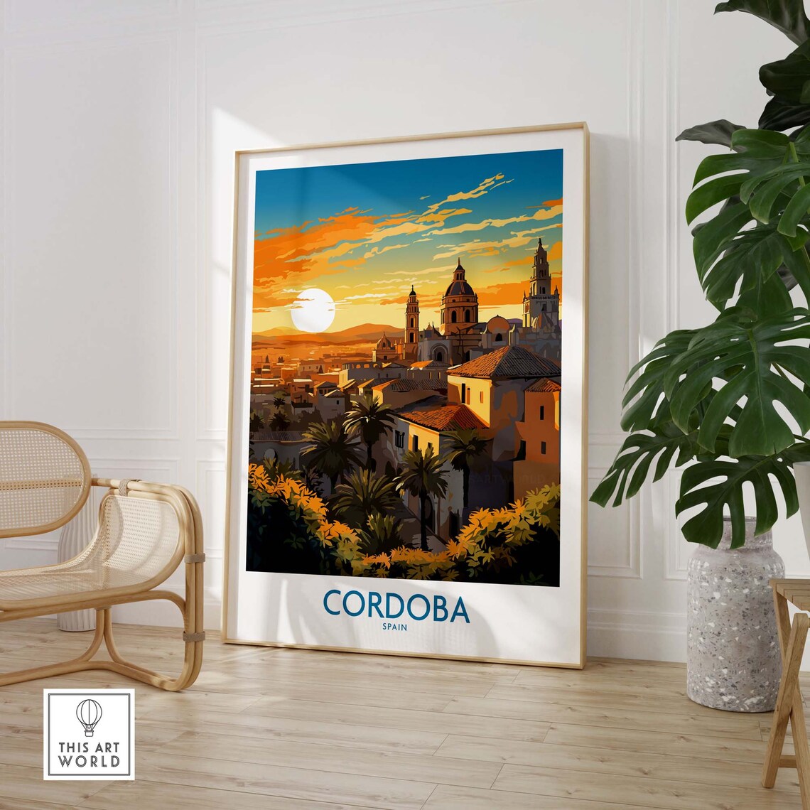 Cordoba Spain Old Town Cathedral Towers Sunset Travel Poster - Image 3