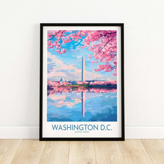 Washington DC Cherry Blossom Monument Reflection Spring Poster