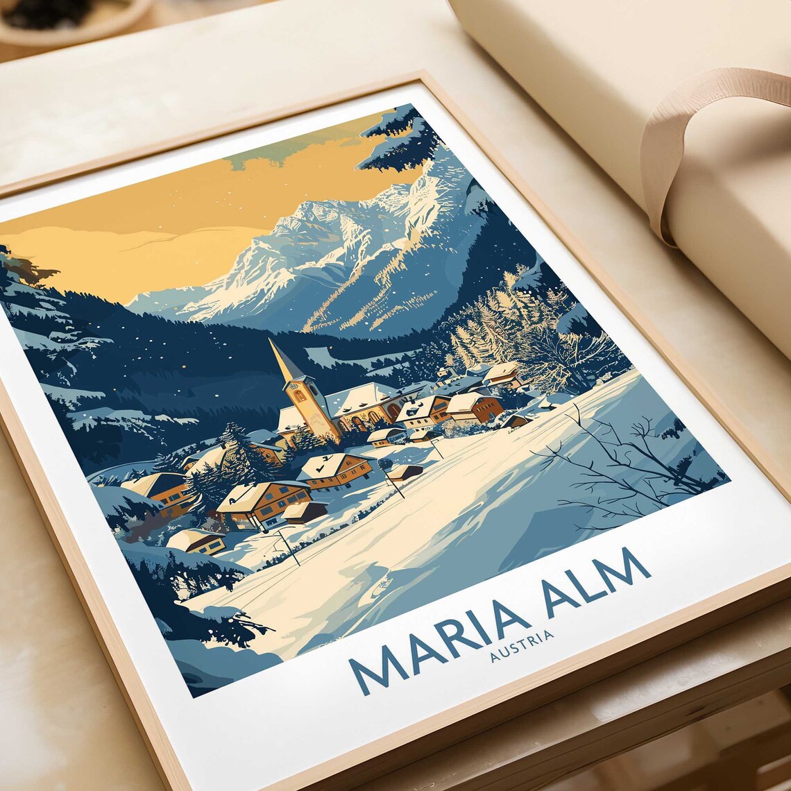 Maria Alm Austria Snowy Alpine Village Winter Vintage Travel Poster