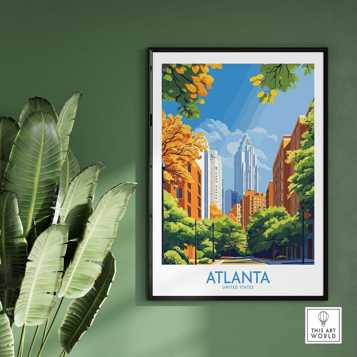 Atlanta United States City Street Skyline Green Summer Travel Poster - Image 2