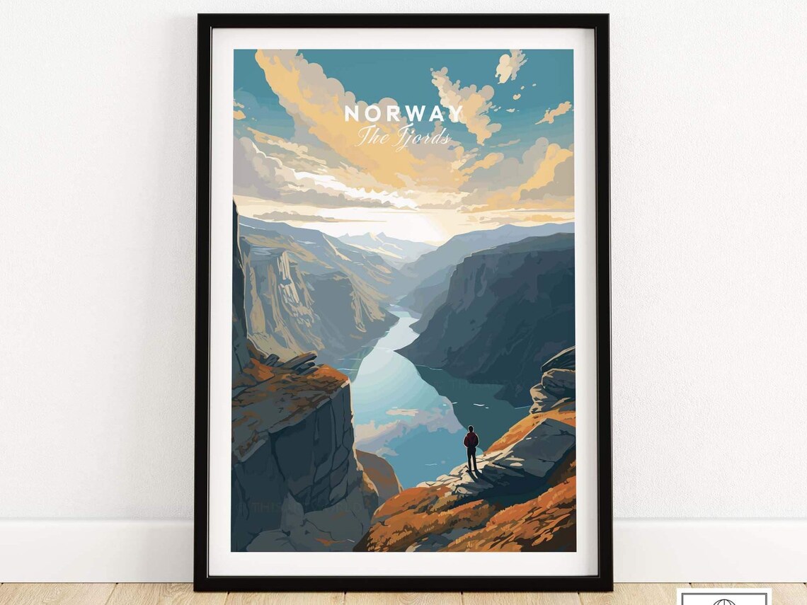 Fjord Travel Poster, Birthday Present Gift