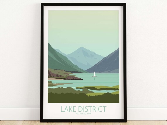 Lake District National Park Fell Lake Sailboat Vintage Travel Poster
