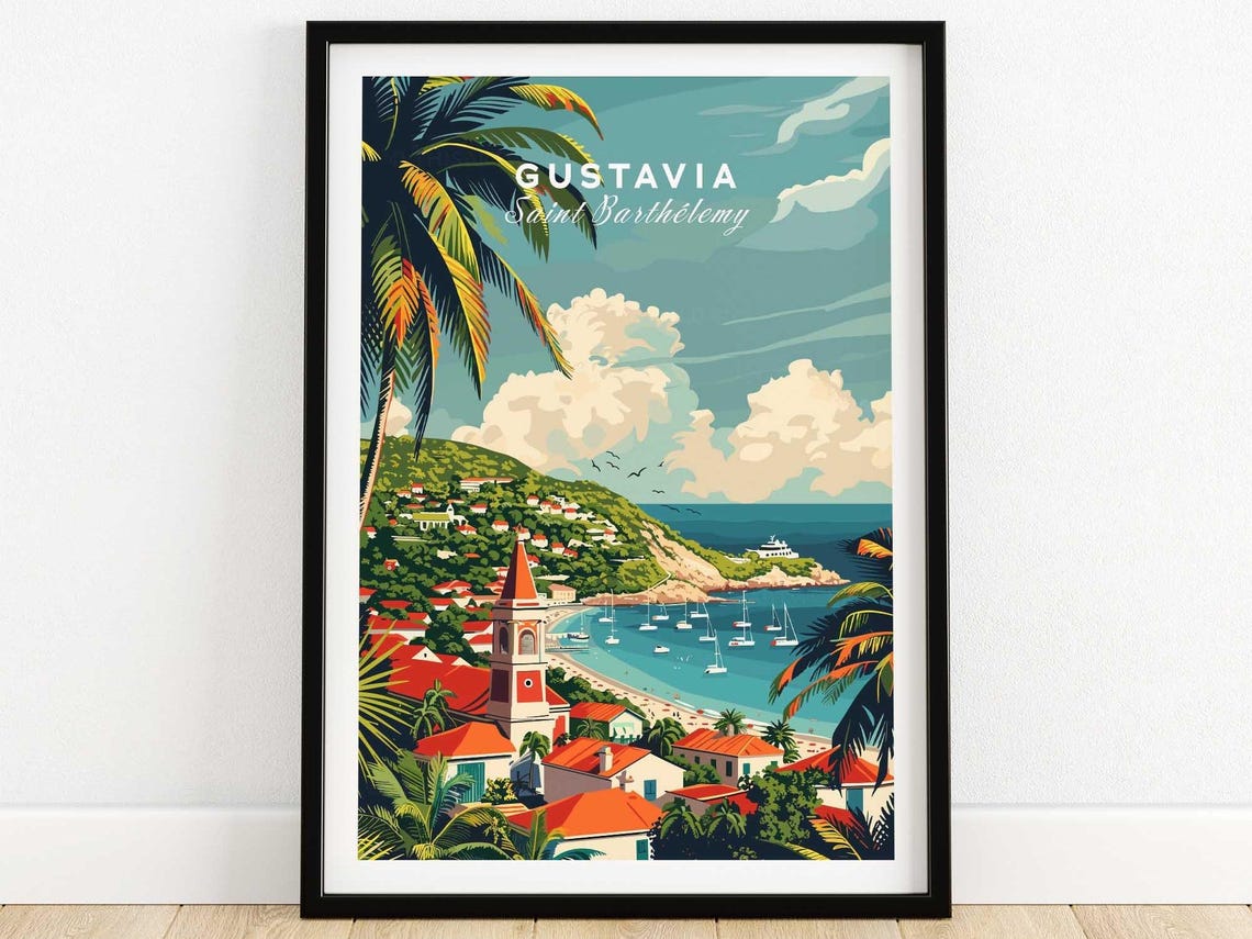 Gustavia Travel Print Saint Barthlemy Wall Art St Barts Poster Home Decor Artwork Gift Illustration Lover