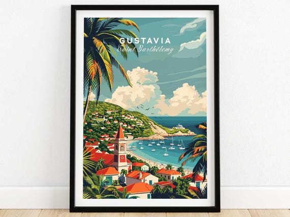 Gustavia Travel Print Saint Barthlemy Wall Art St Barts Poster Home Decor Artwork Gift Illustration Lover