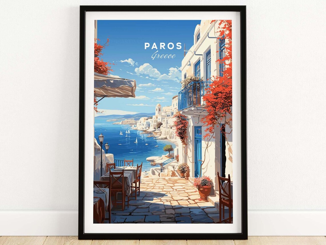 Paros Travel Poster, Greek Island Wall Art Print