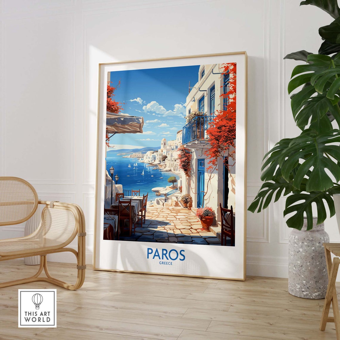 Paros Greece Seaside Taverna Terrace Aegean View Travel Poster - Image 3