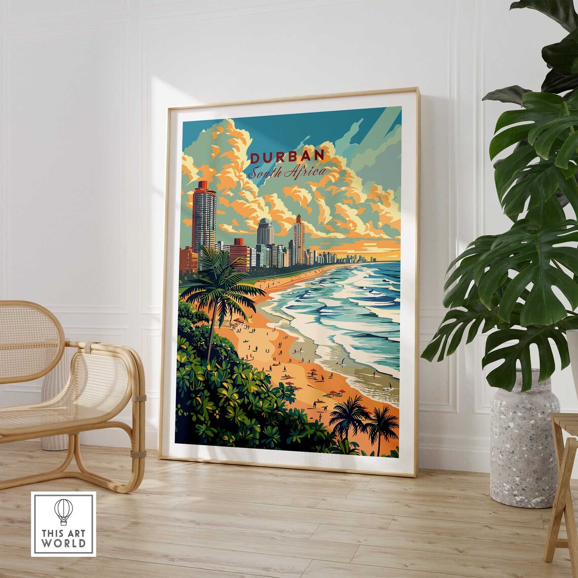 Durban South Africa Golden Beach Skyline Vintage Travel Poster - Image 3