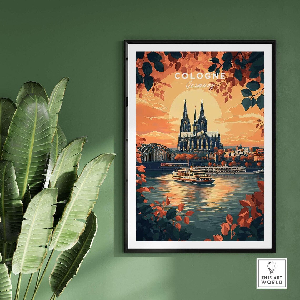 Cologne Germany Cathedral Sunset River Boat City Travel Poster - Image 2