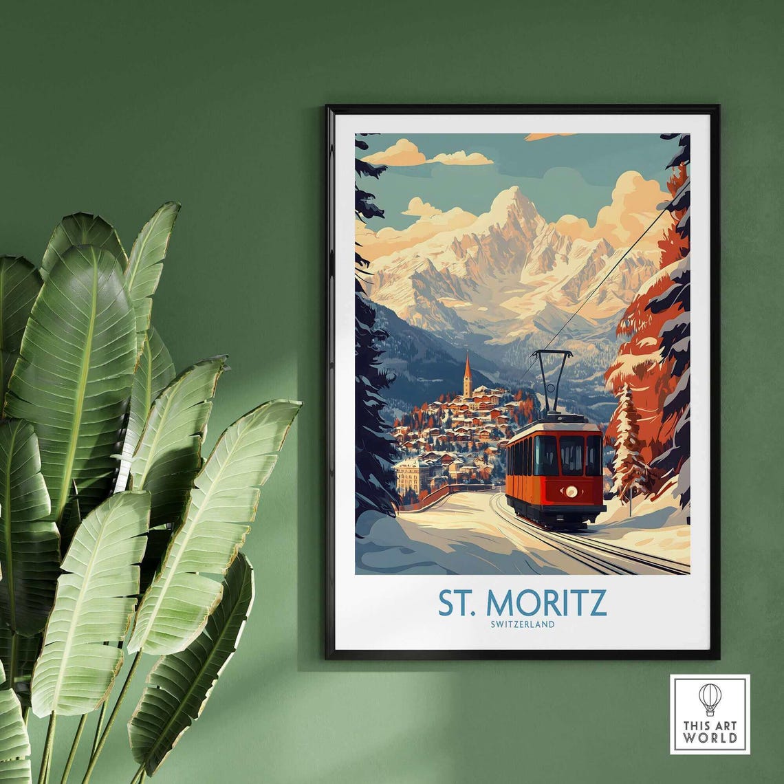St Moritz Ski Art Print, Ski Lodge Decor - Image 2