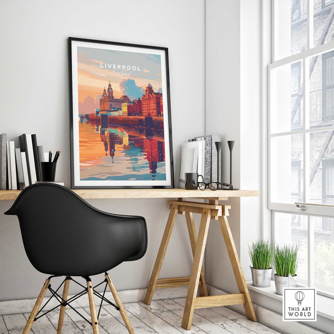 Liverpool England Waterfront Skyline Clock Towers Sunset Glow Poster - Image 4