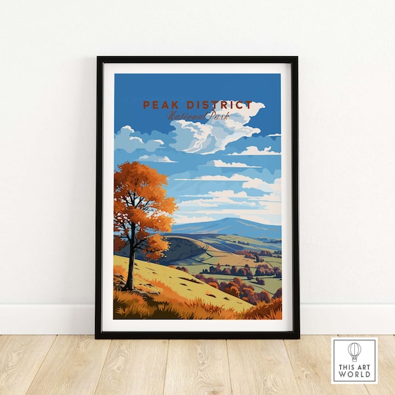Peak District National Park Autumn Tree Hills England Travel Poster