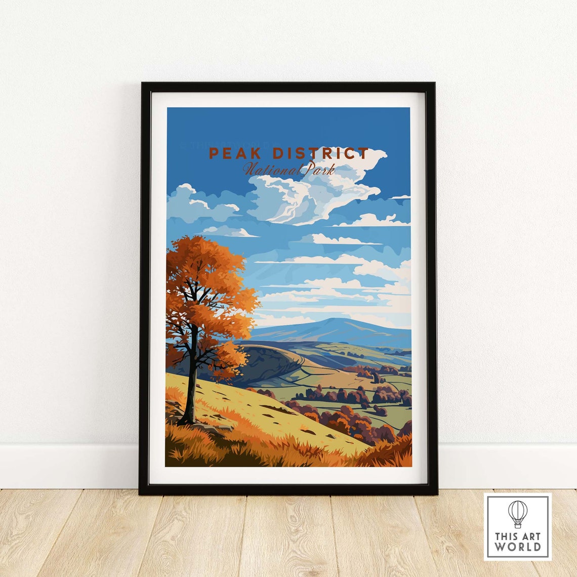 Peak District National Park Autumn Tree Hills England Travel Poster