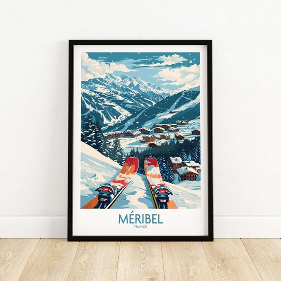 Meribel France Skiers Point of View Slope Overlooking Alpine Resort Poster