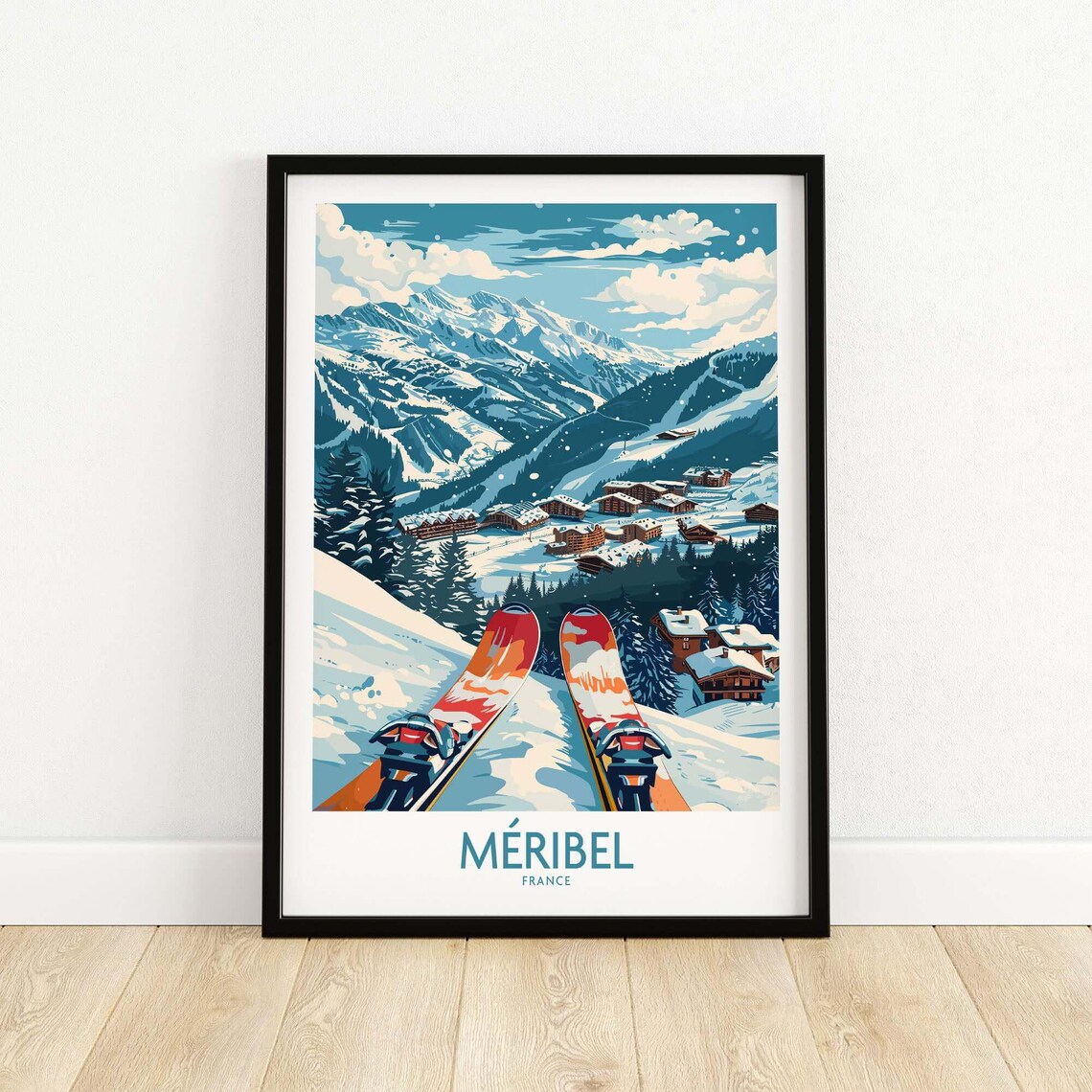Meribel France Skiers Point of View Slope Overlooking Alpine Resort Poster