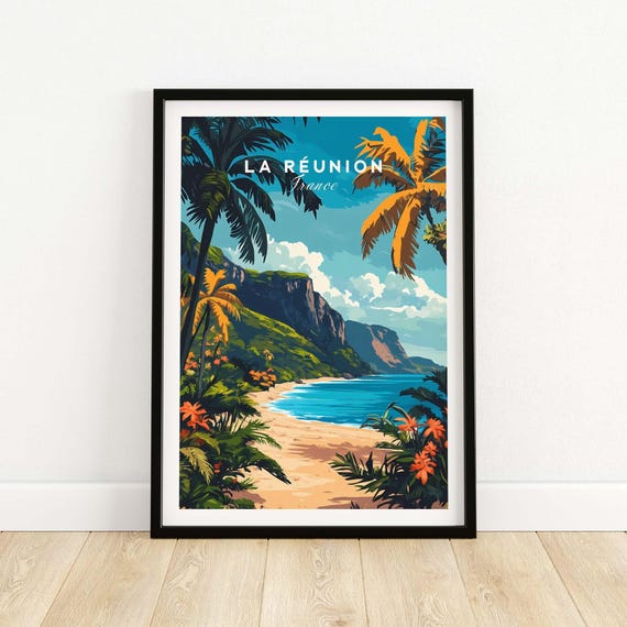 Runion Island Travel Print Wall Art Poster Decor Illustration Gift France