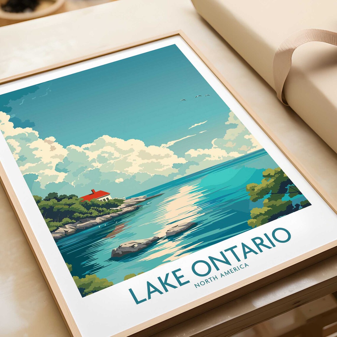 Lake Ontario North America Turquoise Lake Lakeside House Travel Poster