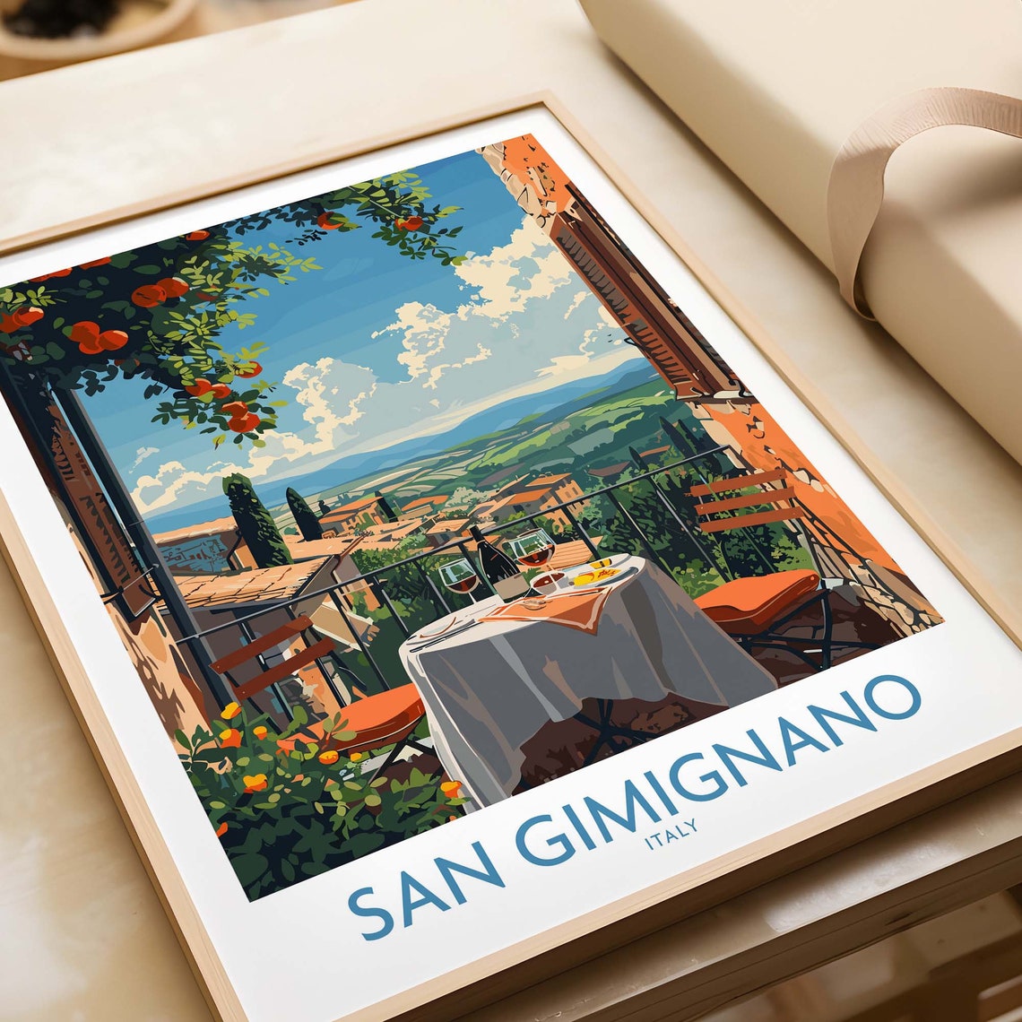 San Gimignano Terrace Dining Overlooking Tuscan Valley View Poster