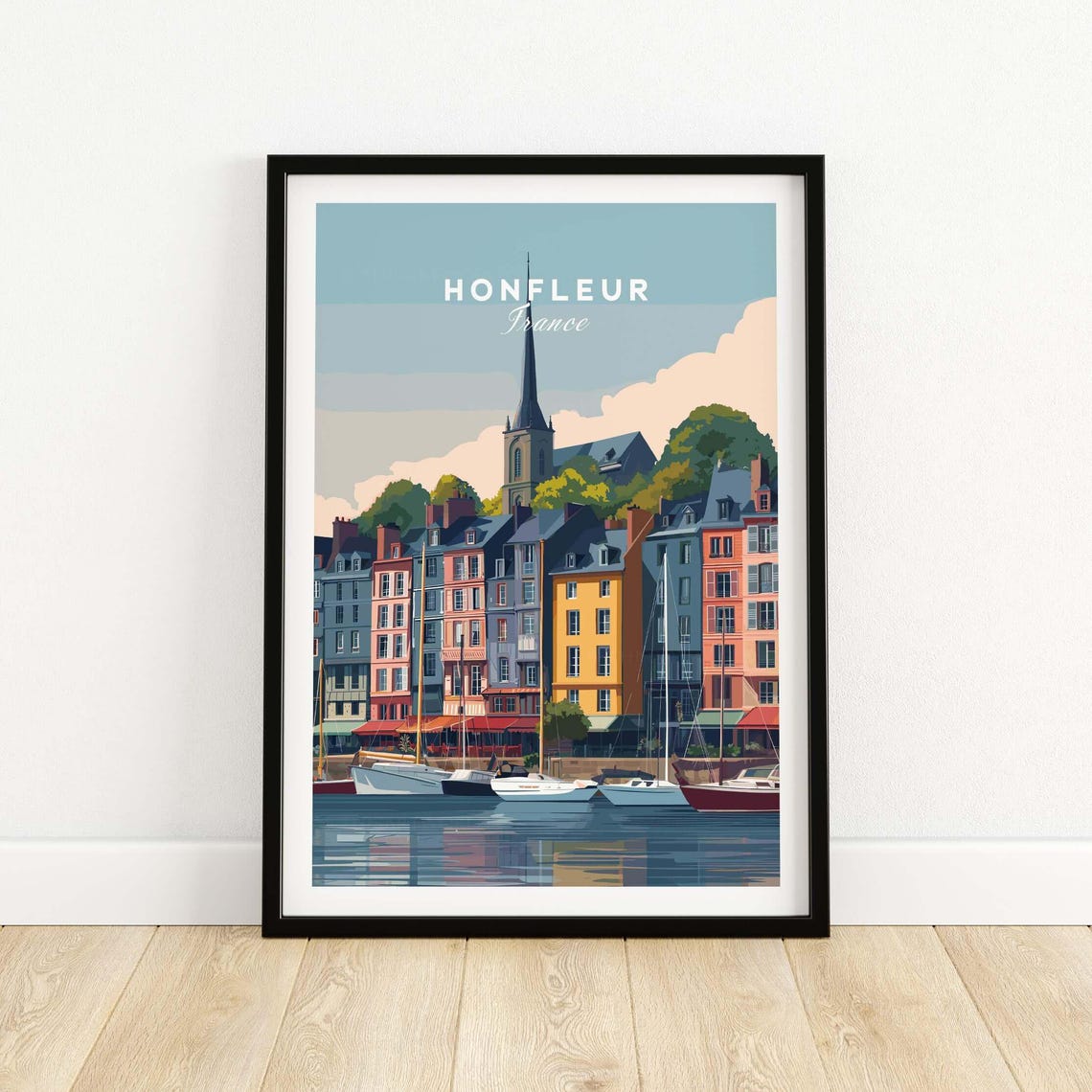 Honfleur France Colorful Harbor Sailboats Waterfront Town Poster