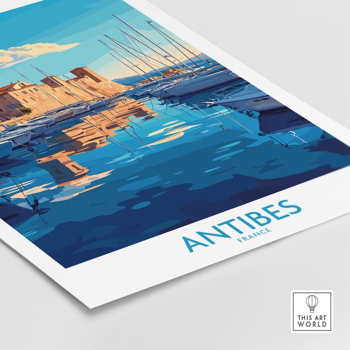Antibes France Marina Boats Fort Waterfront Golden Travel Poster - Image 4