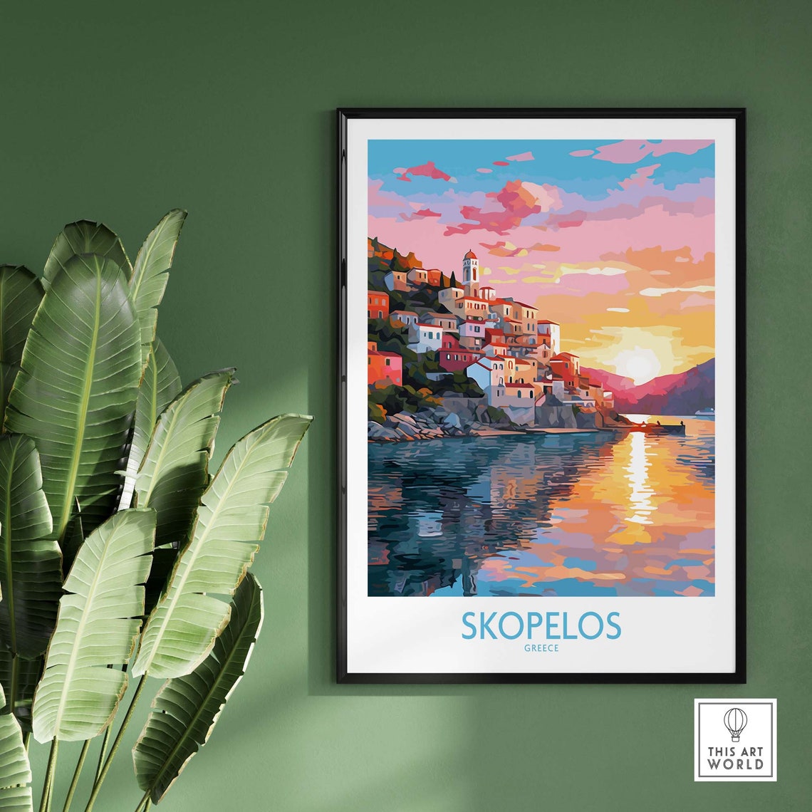 Skopelos Greece Colorful Island Village Sunset Sea View Poster - Image 2