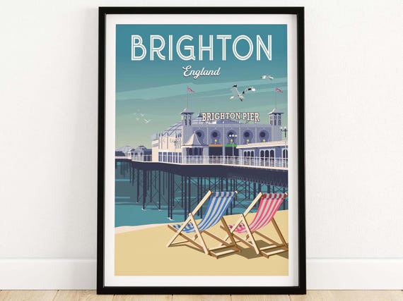 Brighton Pier Travel Poster, Coastal Wall Art Print