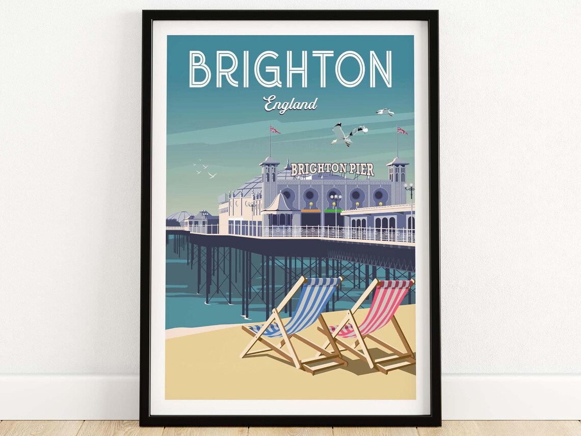 Brighton Pier Travel Poster, Coastal Wall Art Print