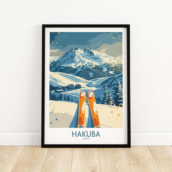Hakuba Japan Ski Resort With Orange Skis In Fresh Powder Poster