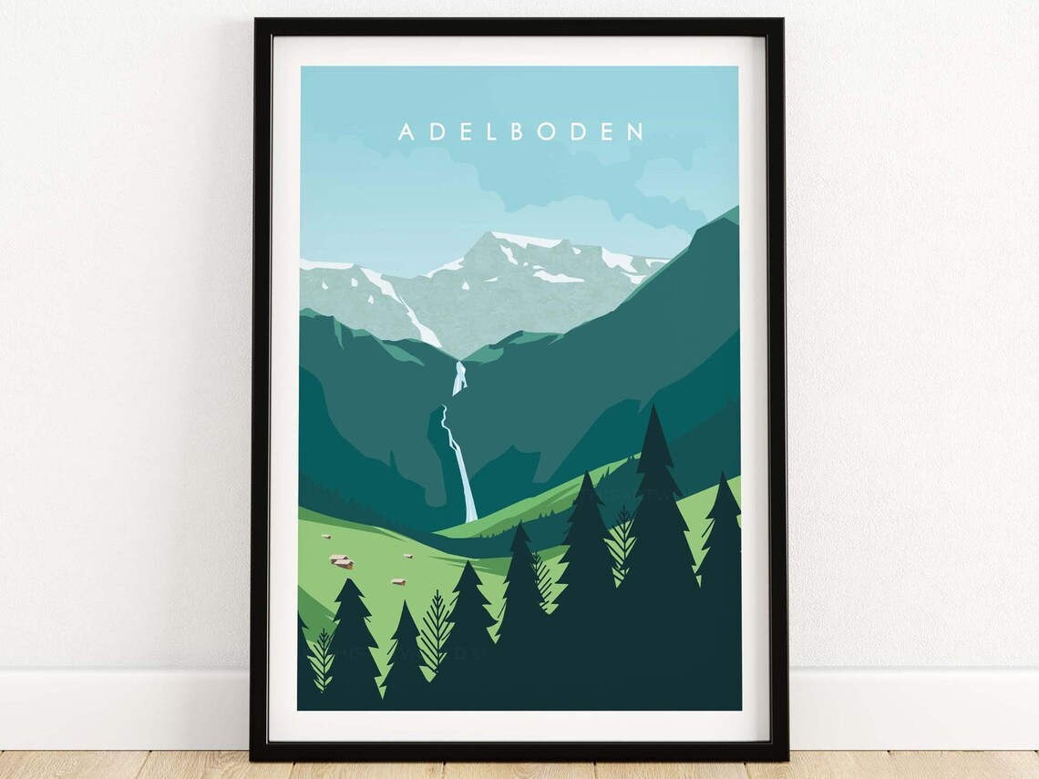 Adelboden Travel Poster, Mountain Landscape Art Print