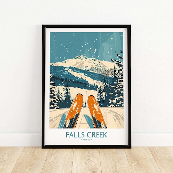 Falls Creek Australia Ski Tips Poster Snowy Slopes Winter Mountain Art