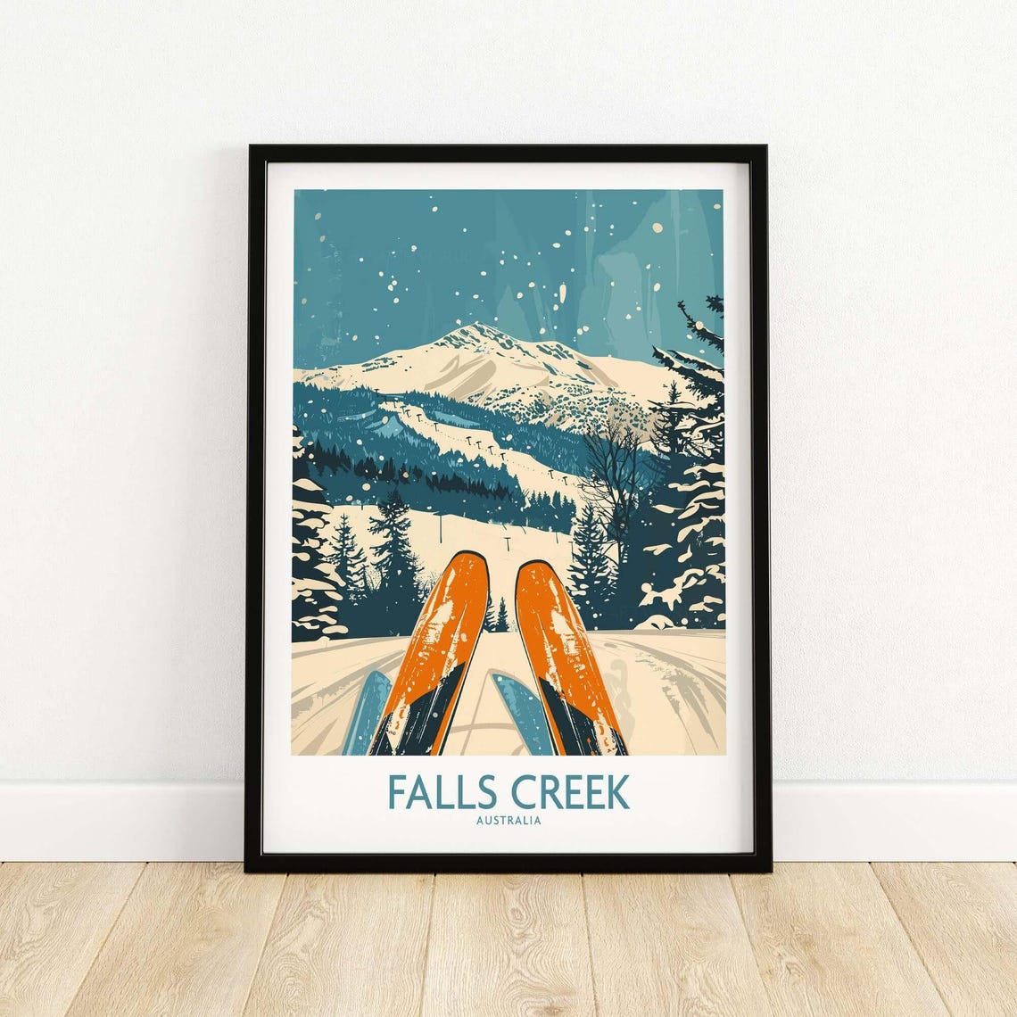Falls Creek Australia Ski Tips Poster Snowy Slopes Winter Mountain Art