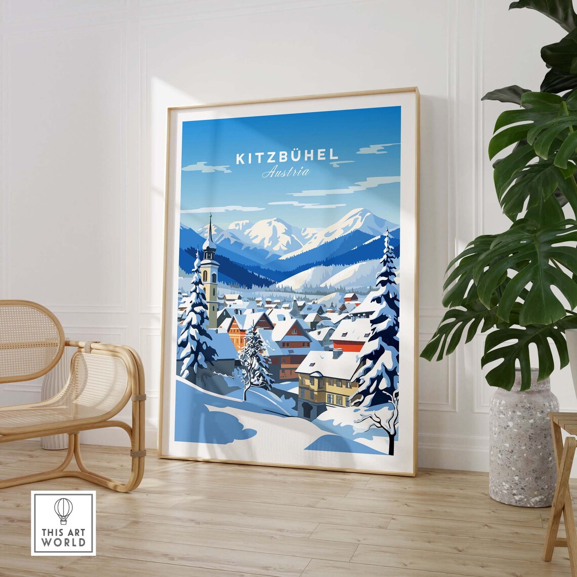 Kitzbuhel Austria Snowy Alpine Village Church Winter Travel Poster - Image 3
