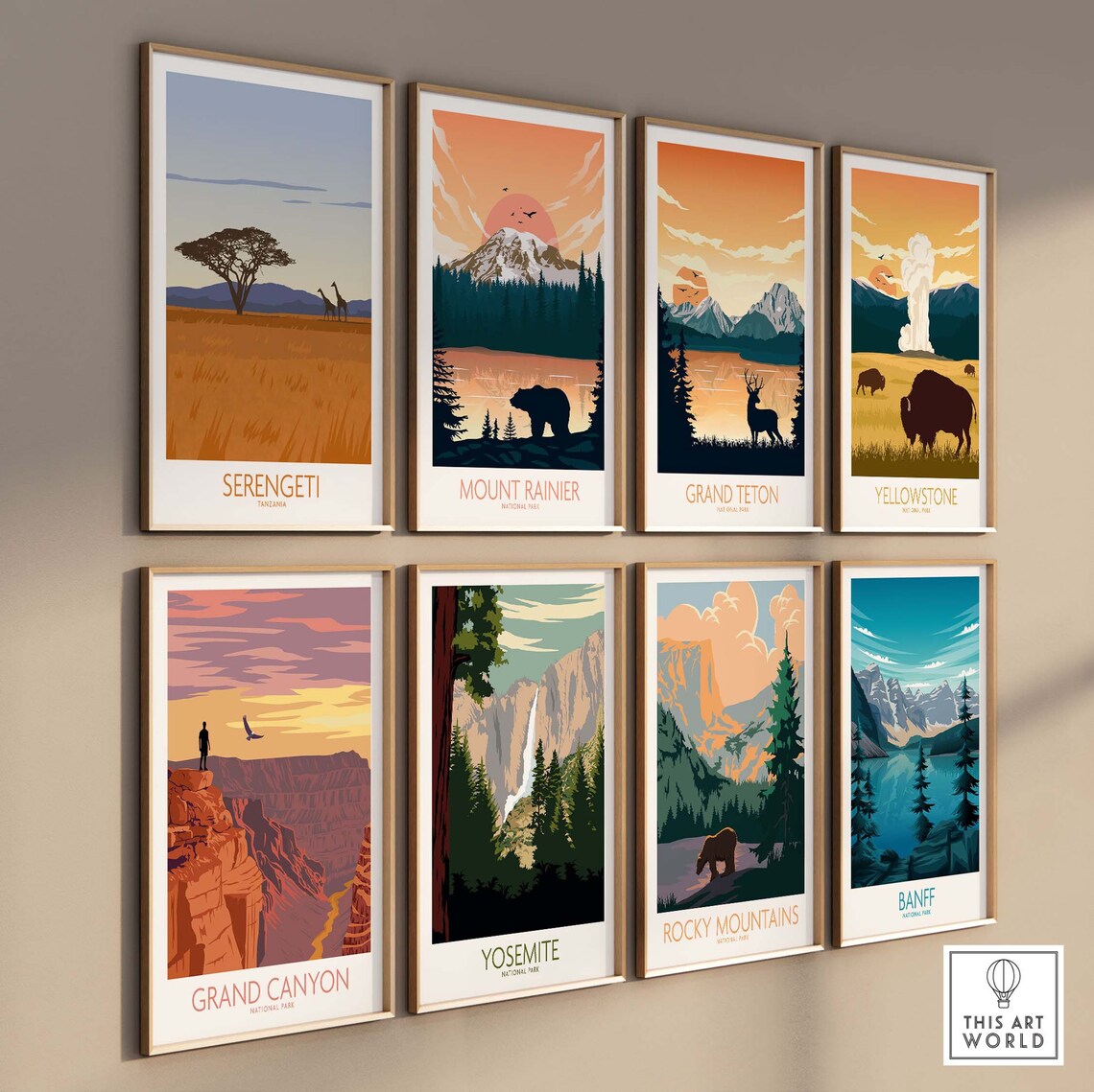 Serengeti Tanzania Acacia Tree and Giraffes Savanna Travel Poster - Image 3
