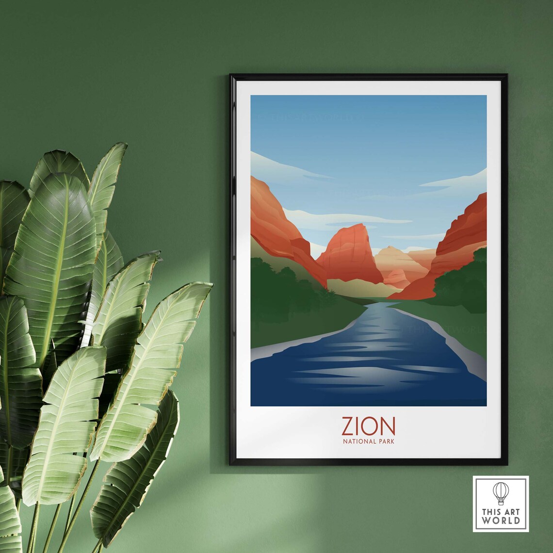Zion National Park Red Rock Canyon River Valley Minimalist Travel Poster - Image 3