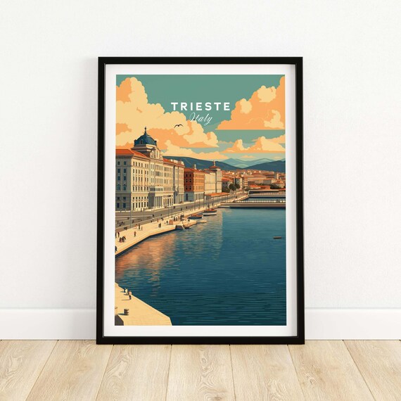 Trieste Italy Harbor Grand Buildings Vintage Sky Clouds Poster