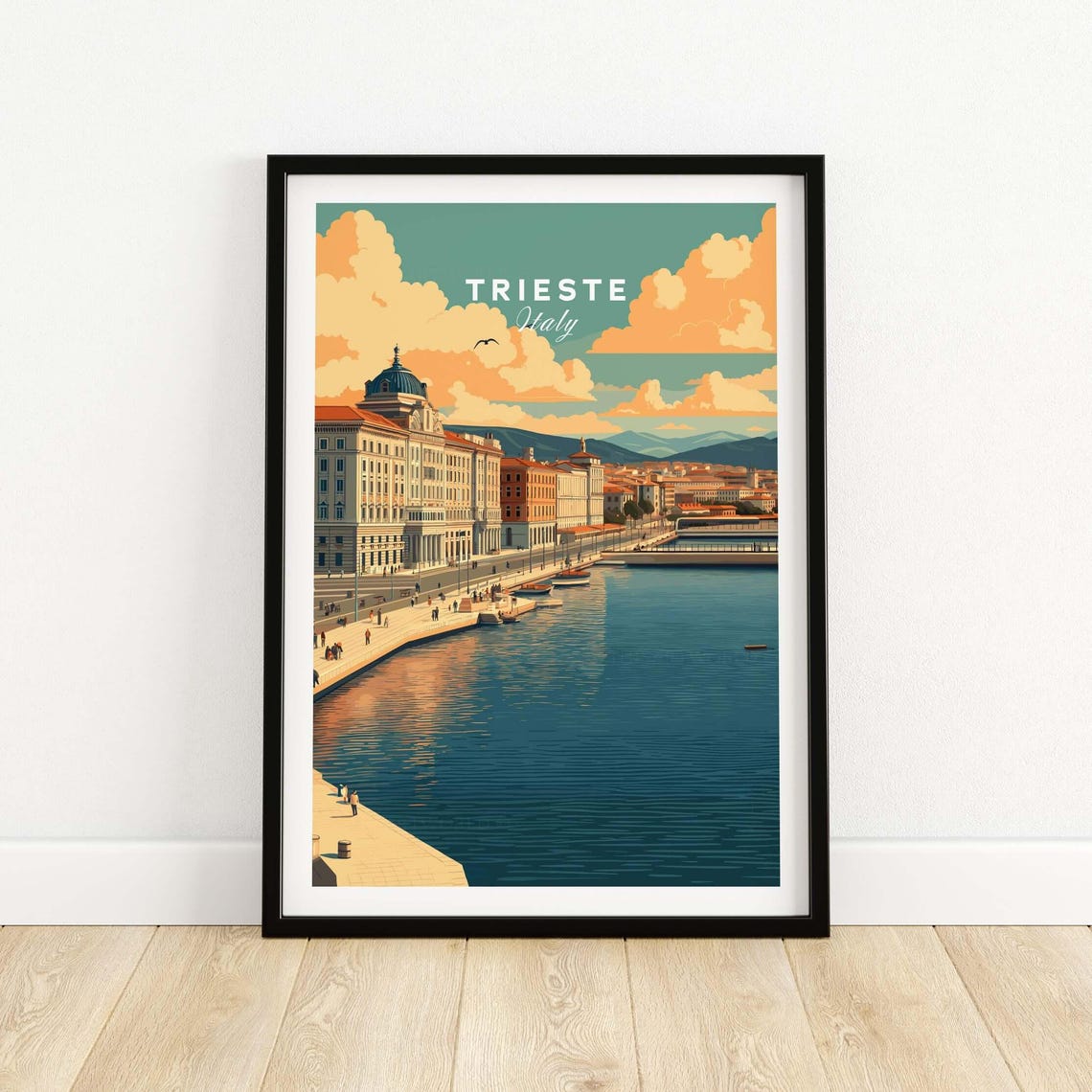 Trieste Italy Harbor Grand Buildings Vintage Sky Clouds Poster
