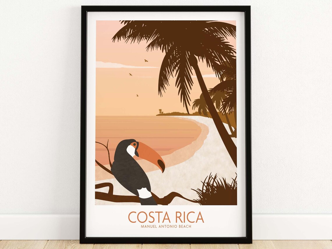 Costa Rica Tropical Beach Travel Poster, Toucan