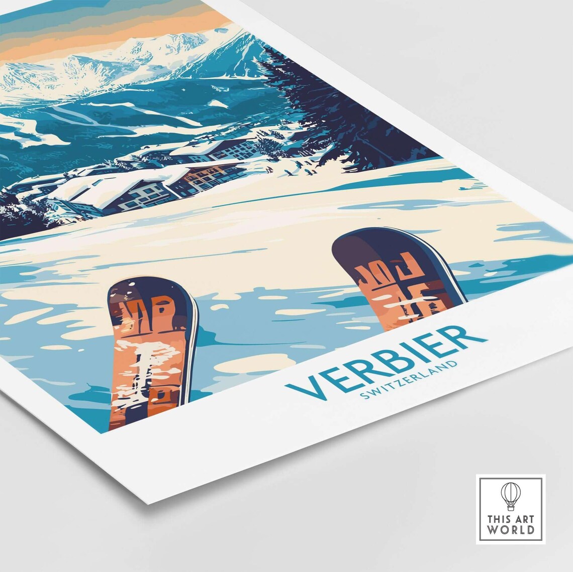 Verbier Switzerland Skis Snow Mountain Slopes Winter Travel Poster - Image 4