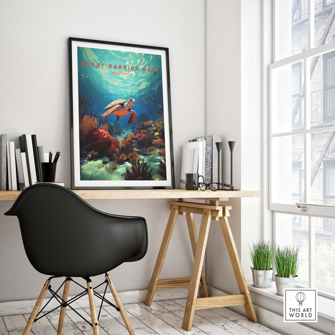 Great Barrier Reef Australia Sea Turtle Coral Reef Travel Poster - Image 4
