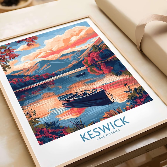 Keswick Lake District Travel Poster, Wall Art Print