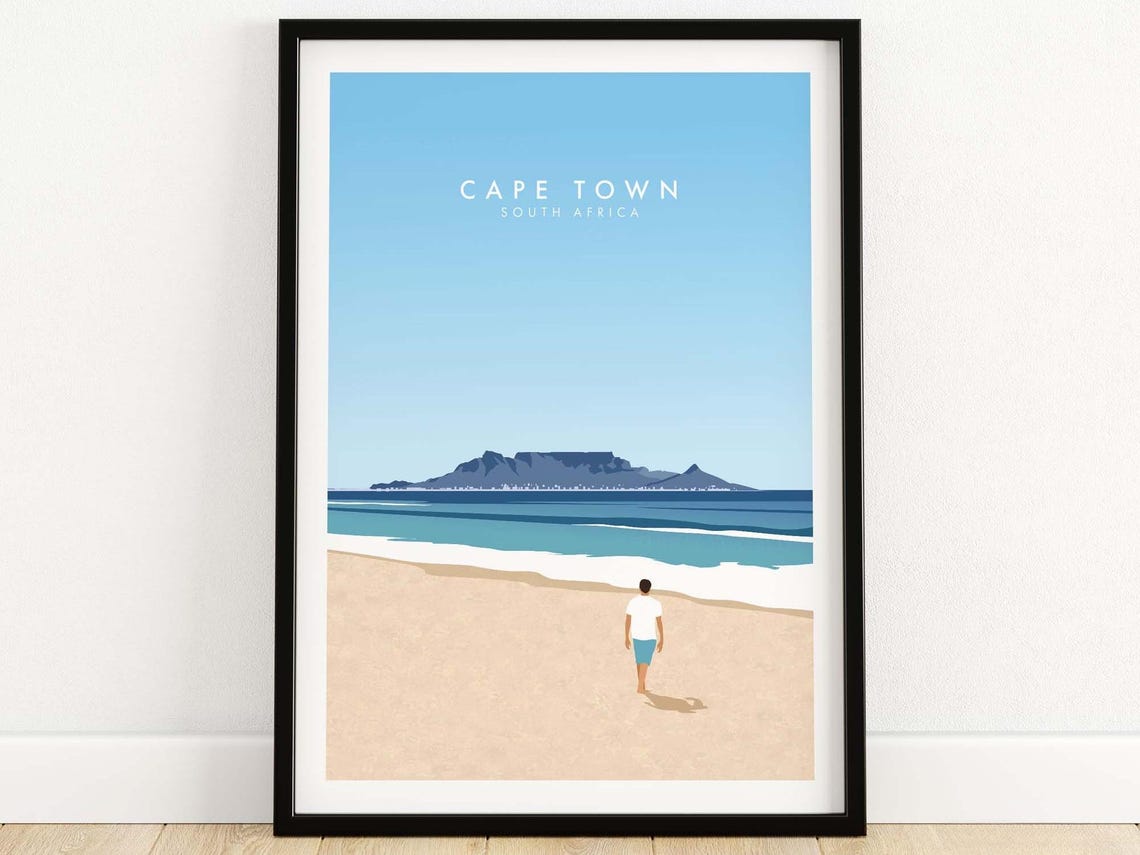 Cape Town South Africa Table Mountain Beach Minimalist Travel Poster