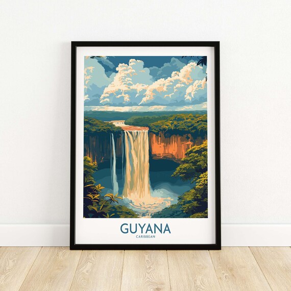 Guyana Wall Art Print Caribbean Travel Poster Artwork Gift Illustration Lover