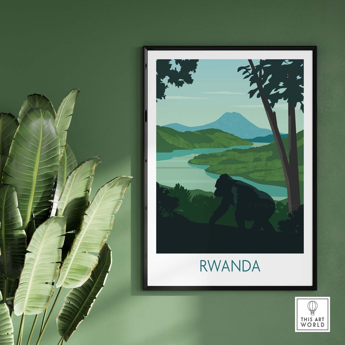 Rwanda Mountain Gorilla Wall Art Print Travel Poster Birthday Gift - Image 2