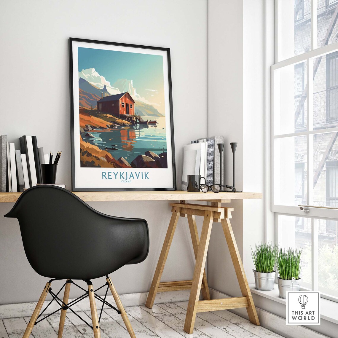 Reykjavik Iceland Red Fishing Cabin Fjord Mountain Scenic Poster - Image 4