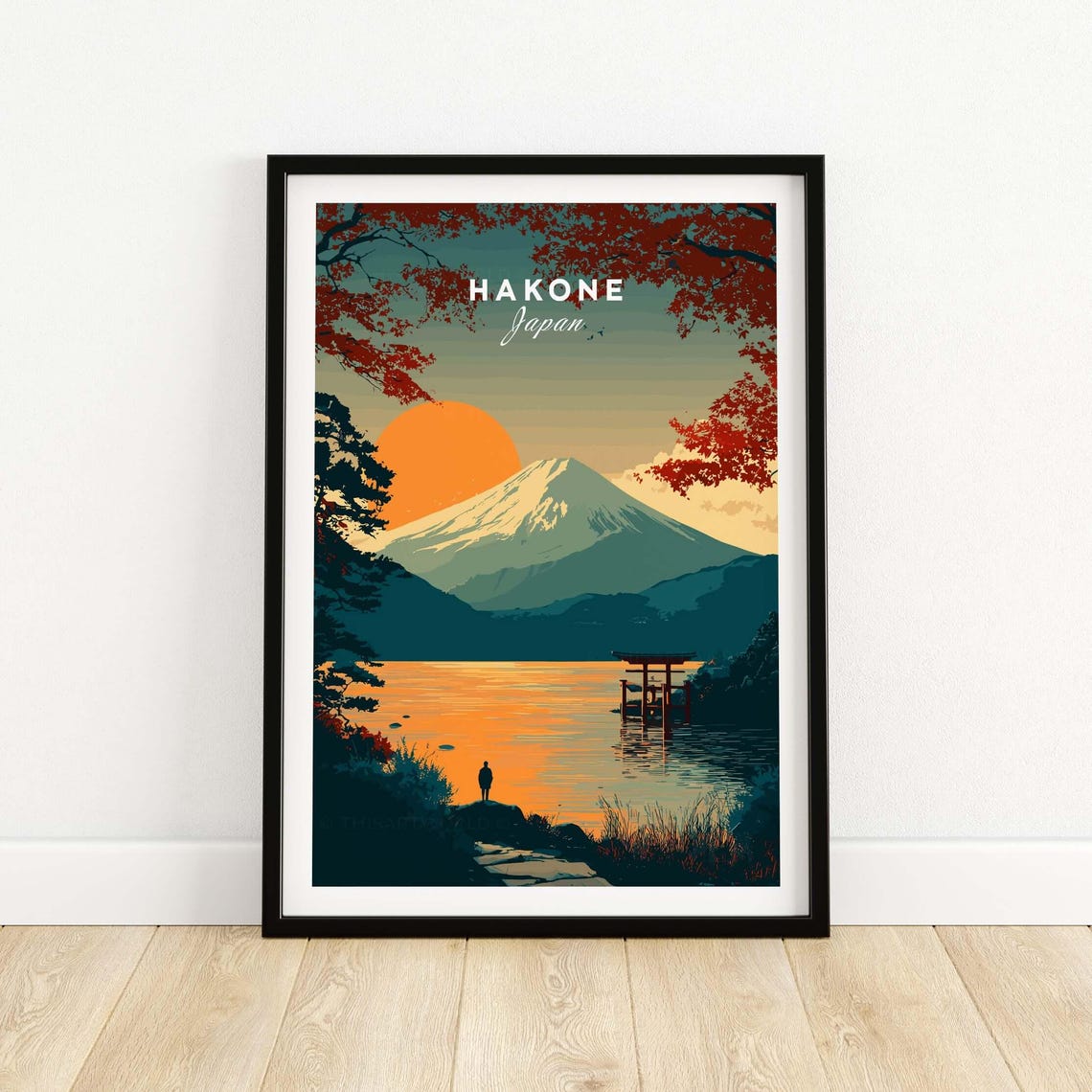 Hakone Japan Sunset Torii Gate and Mount Fuji Lake Travel Poster