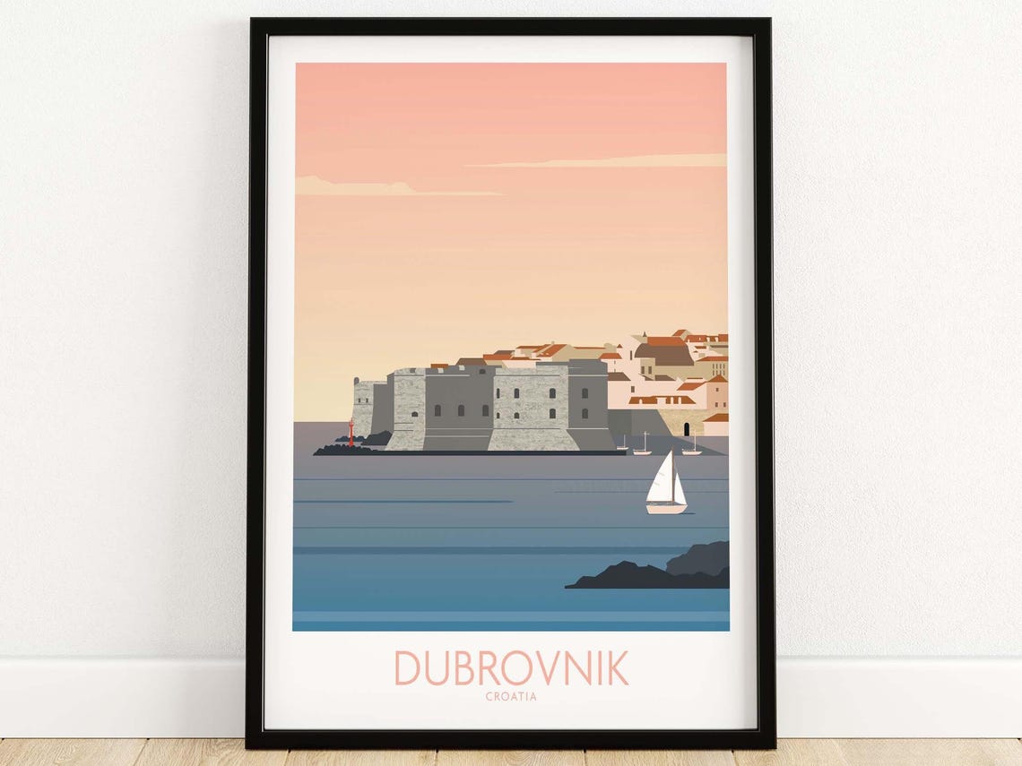 Dubrovnik Croatia Old Town Walls Adriatic Sunset Travel Poster