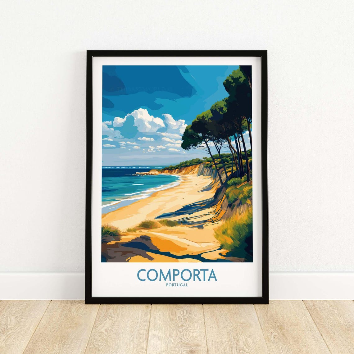 Comporta Portugal Golden Beach Pine Cliffs Vintage Travel Poster