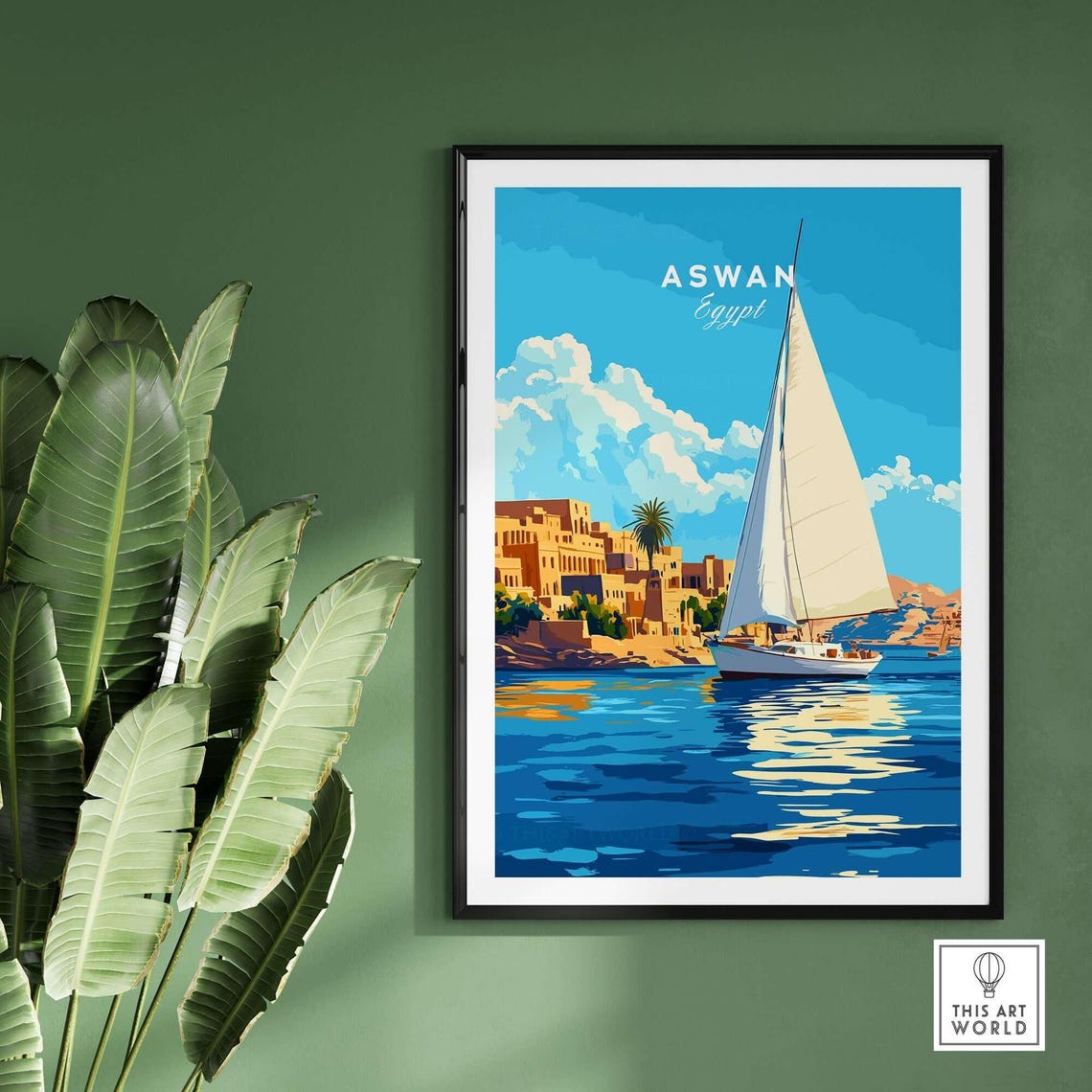 Aswan Egypt Felucca Sailboat Nile River Vintage Travel Poster - Image 2